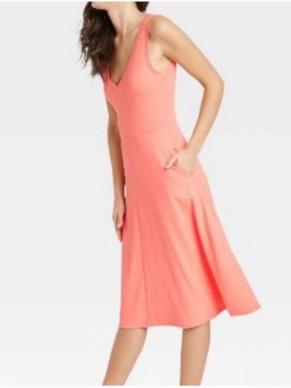 A New Day Women's Sleeveless Rib Knit Ballet Midi Dress Dark Peach Size Medium - Picture 5 of 6
